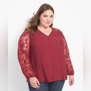 Lane Bryant V-Neck Embroidered Long-Sleeve Blouse